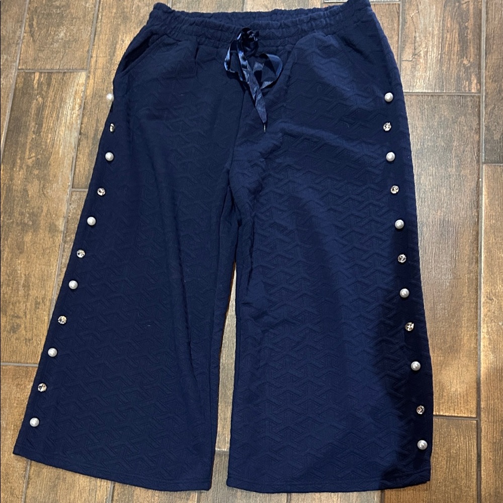Simply Southern Navy Pearl & Rhinestone Wide-Leg Kids Bottoms